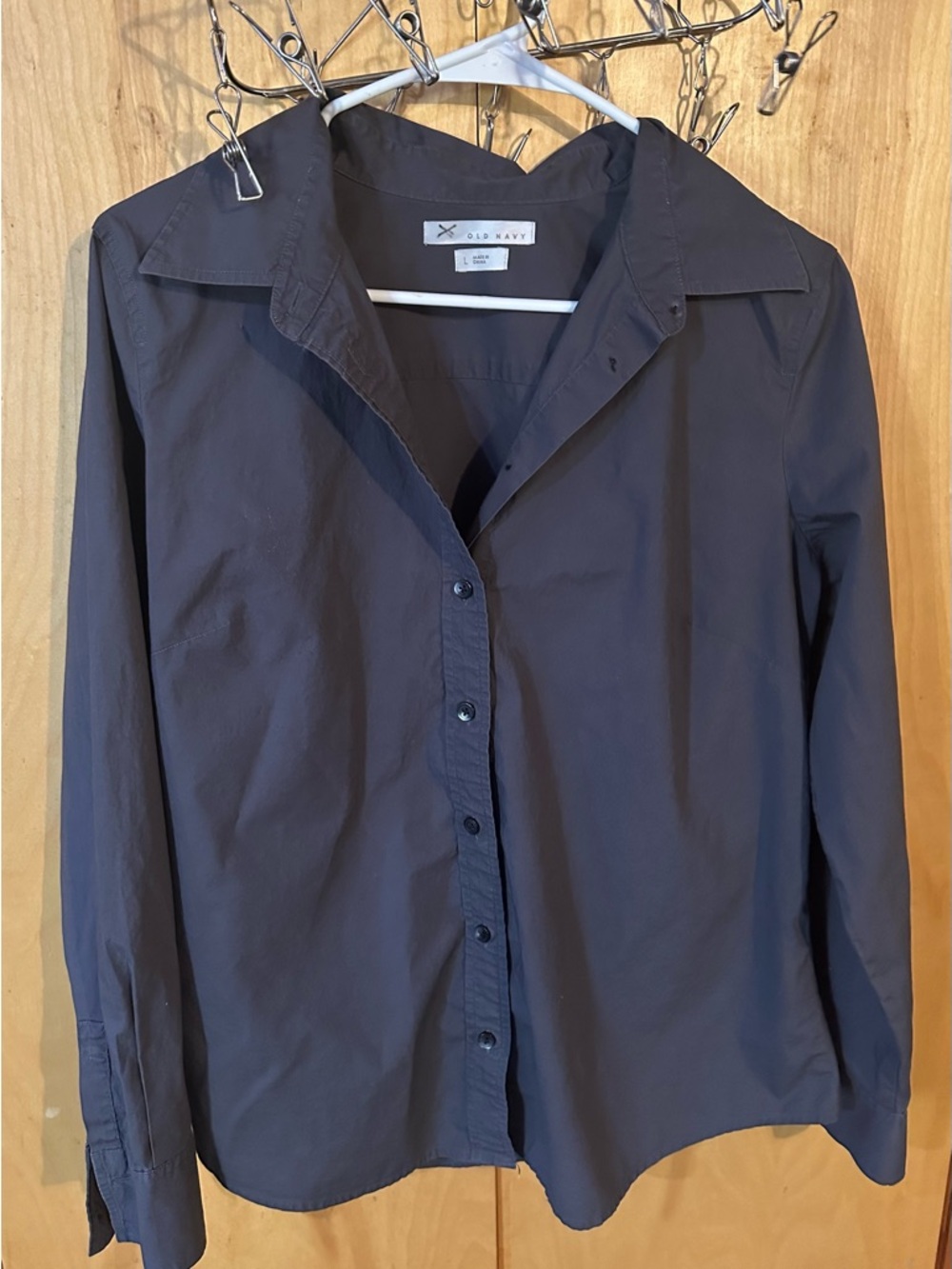 Old Navy Women Navy Button-Down Shirt Size L